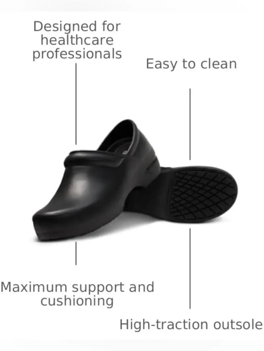 Anywear Unisex Guardian Angel Black Slip-On Work Loafers for Nurses
